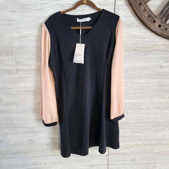 Shift Dress with Nude Sheer Chiffon Sleeves Onuolayichu SZ 3XL Plus Size - Picture 1 of 4
